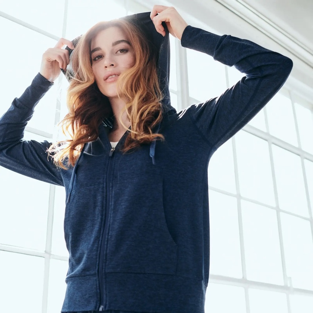 NWT Quince Flowknit Full Zip Hoodie Navy XS